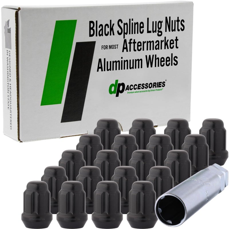 DPAccessories Black M14x1.50 Lug Nuts for Aftermarket Wheels - Closed End Duplex Spline Tuner - 35mm (1.38") Tall - Set of 20 - LCS3N8HE2BK04020 - Image 1